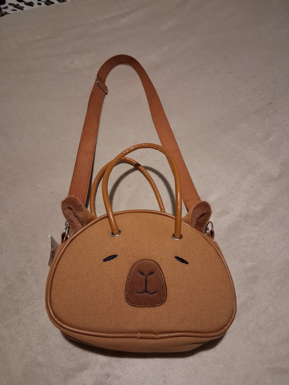 Cute Tan Capybarra Crossbody Bag with Top Handles